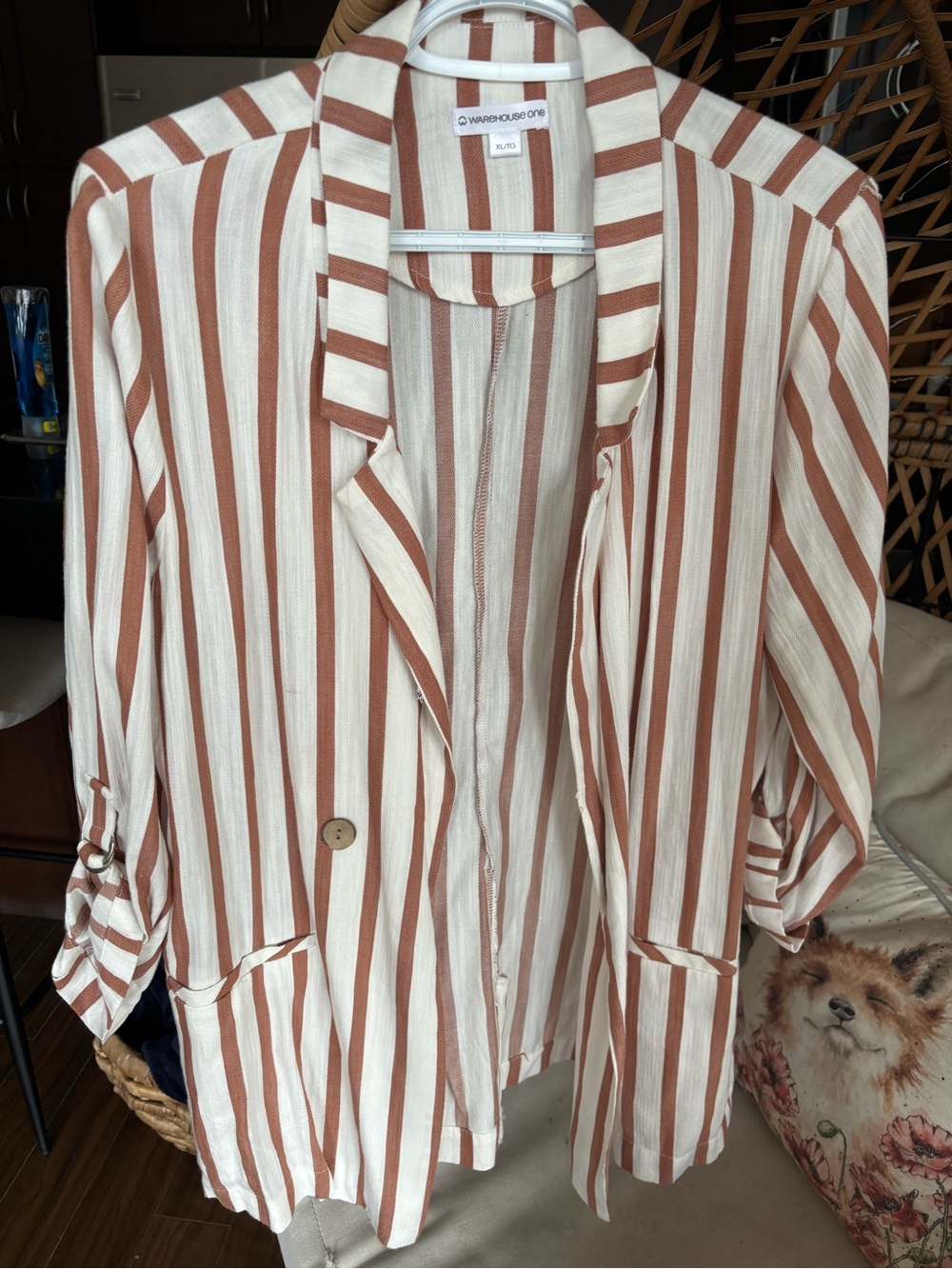 Warehouse Cream and Brown Striped Lightweight Blazer